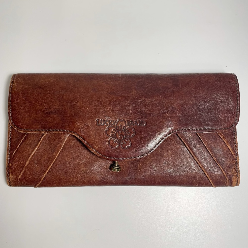 Lucky Brand Leather Peace Sign Floral Print Wallet